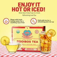 Rooibos Rocks brew setup for hot or cold tea, versatile option.