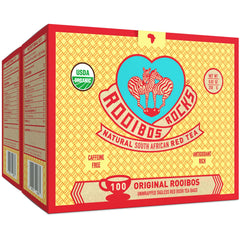 ROOIBOS ROCKS organic rooibos tea bags with zero calories and caffeine-free.