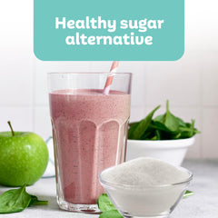 Roots Circle erythritol beside a mug, versatile for hot beverages