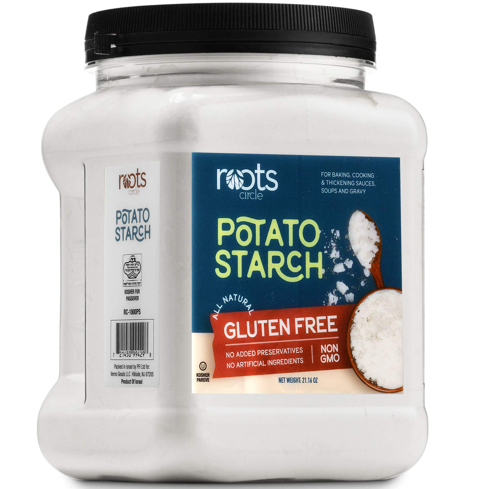 Roots Circle potato starch jar close-up showing fine texture