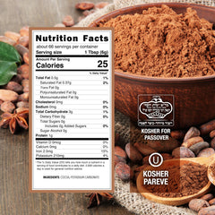 Roots Circle rich dark chocolate cocoa powder highlighting bold flavor for baking and beverage recipes.