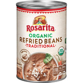 Rosarita Organic Refried Beans 12-pack on shelf for easy pantry stocking and authentic flavor.