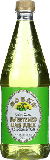 Rose's West India Sweetened Lime Juice bottle ready for cocktails and dressings.