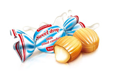 Roshen Caramel Sweet Drop packaging shows a transparent view for easy selection.