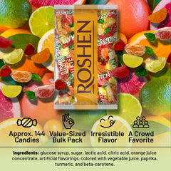 Roshen Citrus Mix individually wrapped candies, freshness on the go.