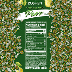Roshen Duchess Pear hard candies close-up highlights pear flavor.