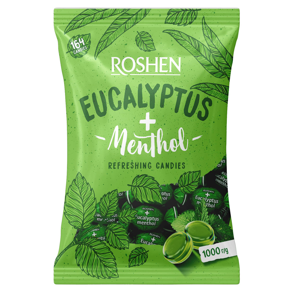 Roshen eucalyptus-menthol hard candy bag for bulk sharing and easy access