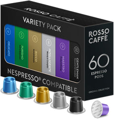 Rosso Caffè 60-pod variety pack box for home espresso brewing.