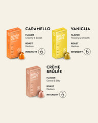 Rosso Caffè creme brulee pod close-up with velvety aroma and balanced flavor
