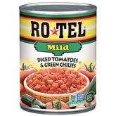 RO*TEL Mild Diced Tomatoes and Green Chilies front can view, ideal for quick dips.