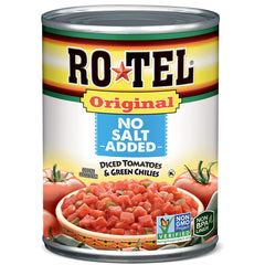 RO*TEL Original No Salt Added Diced Tomatoes and Green Chilies can image for bold, low-sodium flavor.