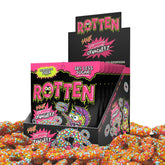 Rotten Sour Gummy Cruncheez front label highlights gluten-free, low-sugar snack