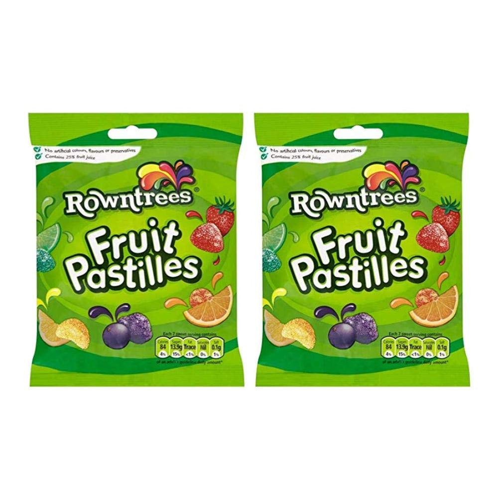 Rowntree's Fruit Pastilles bag 143g two-pack, ideal for sharing and on-the-go snacking.