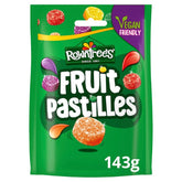 Rowntree's Fruit Pastilles bag 143g with colorful candies, ideal for sharing at gatherings.