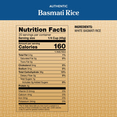 Royal Basmati rice 2lb pack back showing label details and storage tips.