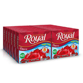 Royal Cherry Gelatin Dessert Mix box front showing the product and convenient packaging.