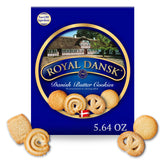 Royal Dansk box front, gift-ready presentation of Danish butter cookies.