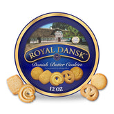 Royal Dansk Danish Butter Cookies gift tin with assorted shapes for sharing.