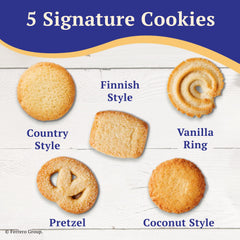Royal Dansk vanilla ring cookies offer delicate sweetness for tea time gatherings.