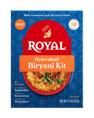 Royal Hyderabadi Biryani Kit rice image showing long-grain basmati ideal for authentic home biryani