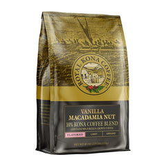 Royal Kona Light Roast Vanilla Macadamia ground coffee in a 40 oz bag for fresh mornings.