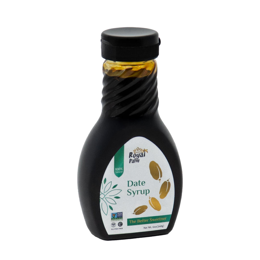 Royal Palm Date Syrup bottle showing pure, natural sweetness for everyday cooking.