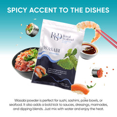 Royal Seafood organic gluten-free badge on Wasabi Powder packaging.