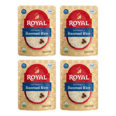 Royal White Basmati Rice ready-to-heat pouch four-pack delivers quick, fluffy meals.