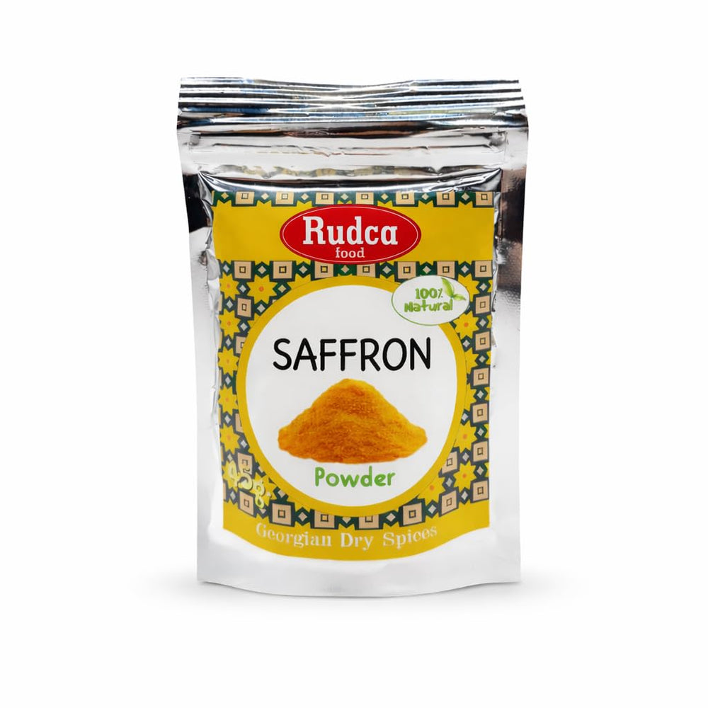 Rudca Food Georgian saffron ground bottle shows premium color and aroma for cooking