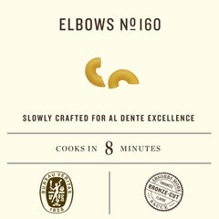 Rummo Elbows Pasta N.160 close-up of durum wheat semolina texture.