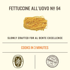Rummo Fettuccine N.94 egg pasta texture, silky strands for rich sauces.