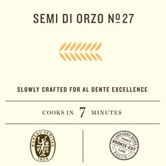 Rummo Semi Di Orzo N27 in kitchen pan ready for soups and broths.