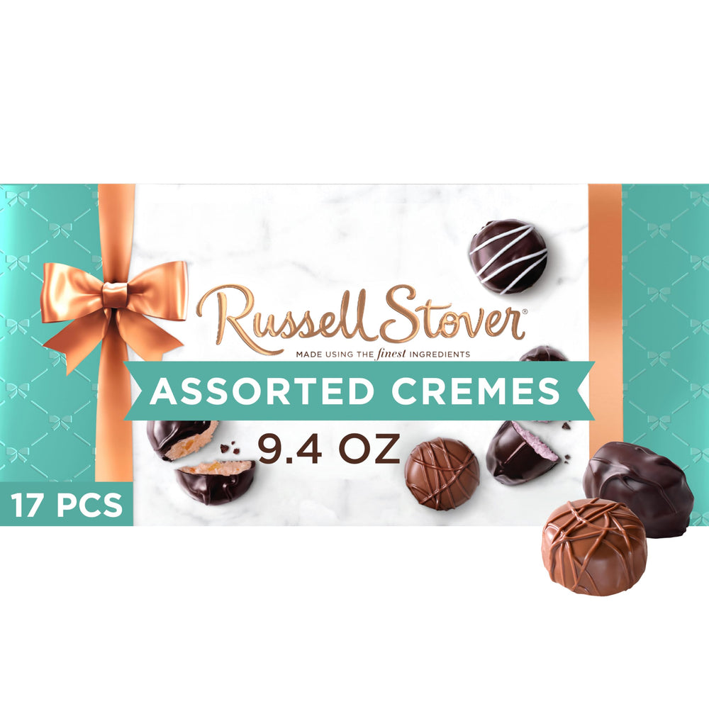 Russell Stover Assorted Creams gift box front view, ideal for gifting
