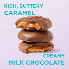 Silky milk chocolate coating over caramel center by Russell Stover