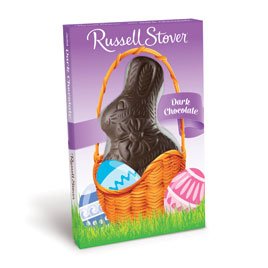 Russell Stover Dark Chocolate Easter Rabbit closeup highlighting premium packaging and 3 oz size