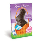 Russell Stover Dark Chocolate Easter Rabbit closeup highlighting premium packaging and 3 oz size
