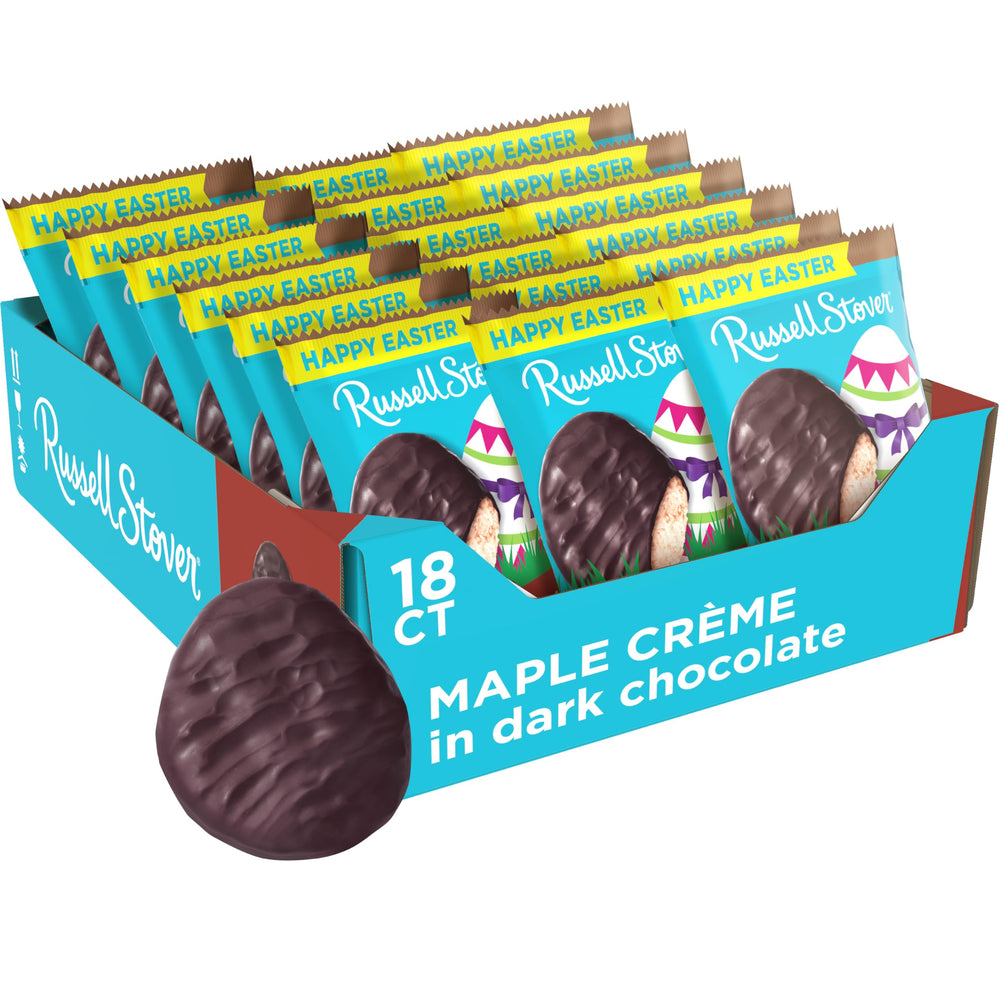 Russell Stover Easter Maple Creme Egg with glossy dark chocolate shell for spring celebrations.