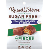 Russell Stover Sugar Free bag front showing peanut caramel nougat sweetness