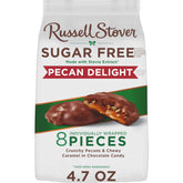 Russell Stover Sugar Free Pecan Delights chocolate coating close-up for a guilt-free indulgence
