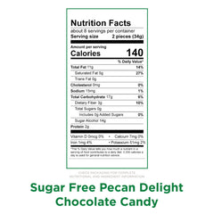 Russell Stover Sugar Free Pecan Delights pecan-crunch piece with caramel center appeals to snack lovers.