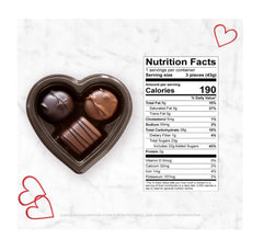 Russell Stover heart box inside chocolates showing milk and dark varieties