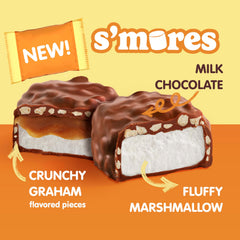 Whitman\'s S\'Mores milk chocolate coating surrounds caramel and marshmallow