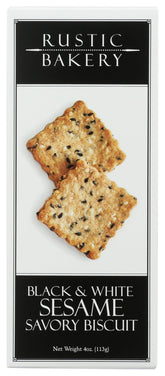 Rustic Bakery Black and White Sesame Biscuits 4oz on a rustic plate, crisp savory snack.