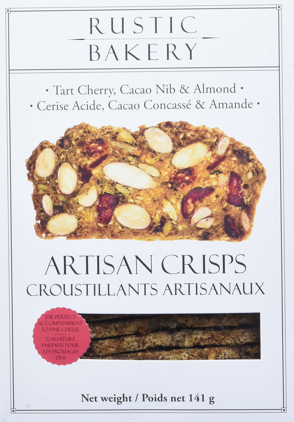 Rustic Bakery tart cherry cacao nib almond crisps closeup highlight balanced fruit and chocolate notes.