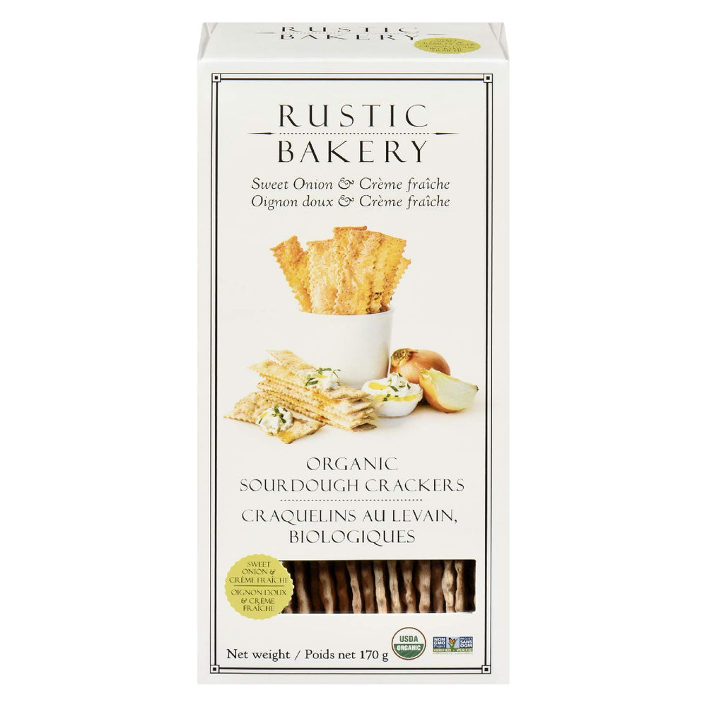 Rustic Bakery Onion Creme French crackers in a pack, perfect for cheese boards.