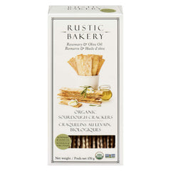 Rustic Bakery flatbread packaging with rosemary olive oil, ideal pantry staple