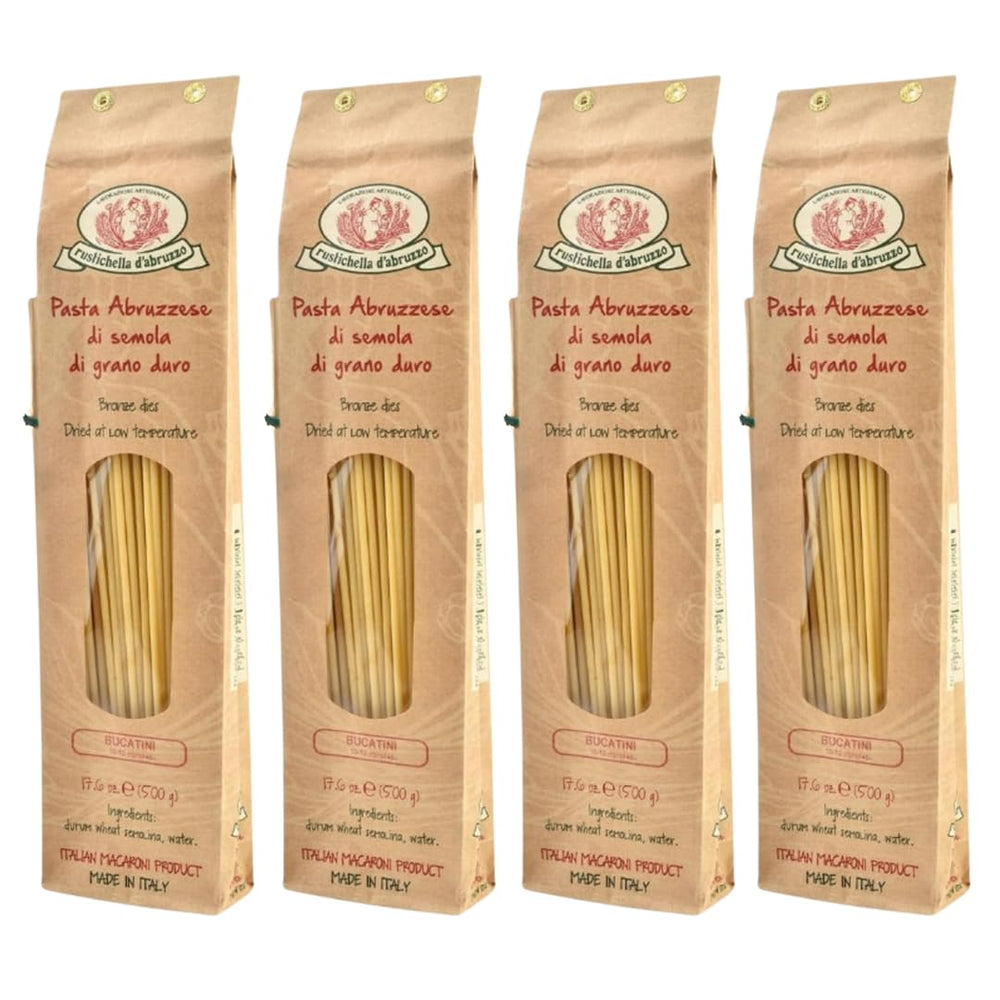 Rustichella d'Abruzzo bucatini pack-4, convenient four-pack for quick weeknight meals.