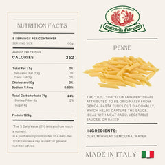 Rustichella d'Abruzzo penne quill shape highlights sauce capture for flavorful bites.