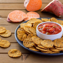 RW Garcia Sweet Potato 3 Seeds Crackers serving image with dip for easy snacks