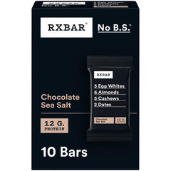 RXBAR Chocolate Sea Salt packaging highlights simple, real ingredients for quick protein.